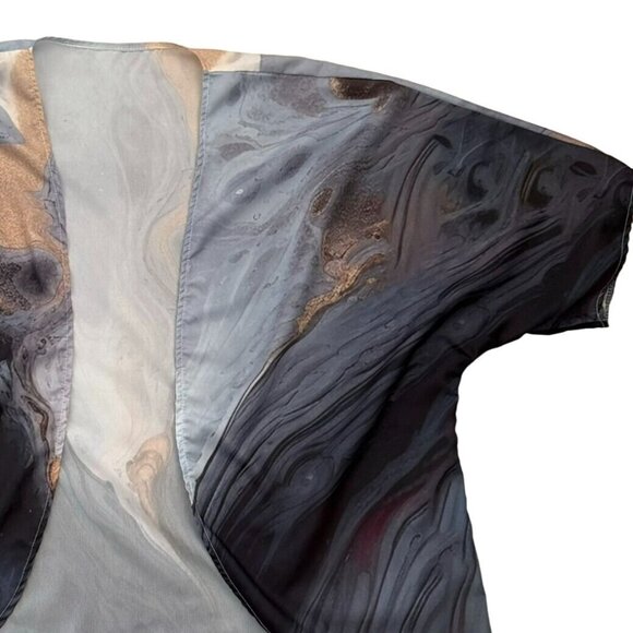 Abstract Print Kimono Open Cardigan Size XL Marble Print Loose Lightweight - Picture 3 of 5
